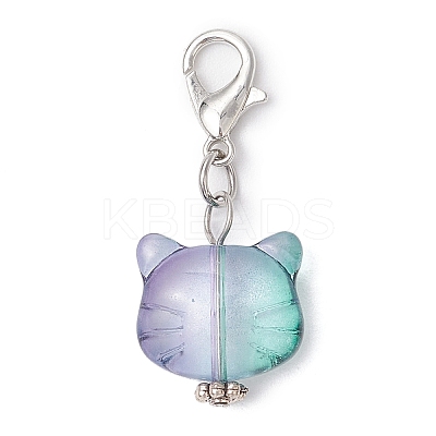 Cat Head Shape Glass Pendant Decorations HJEW-JM03335-1