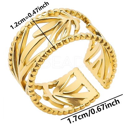 Minimalist Hollow Leaf 304 Stainless Steel Opem Cuff Ring for Unisex LU1805-2-1