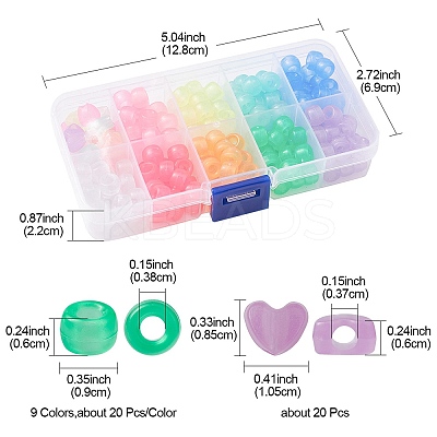 200Pcs 10 Colors Transparent & Luminous Plastic Beads KY-YW0001-50-1