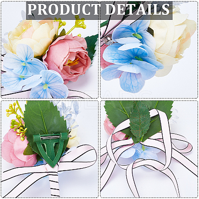 2Pcs 2 Style Silk Cloth & Plastic Imitation Flower Wrist Corsage & Corsage Boutonniere AJEW-CP0007-26B-1