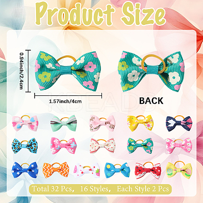 32Pcs 16 Colors Bowknot Polyester Hair Ties for Women Girls PHAR-CN0001-01-1