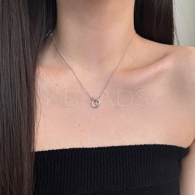 Round Ring 925 Sterling Silver Pave Cubic Zirconia Pendant Necklaces for Women NJEW-F338-01P-1