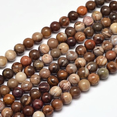 Natural Petrified Wood Round Bead Strands X-G-F266-08-6mm-1