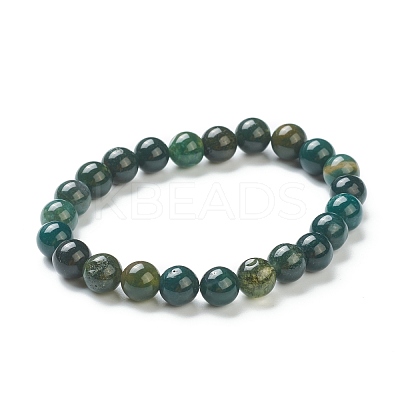 Natural Moss Agate Beaded Stretch Bracelets BJEW-D446-C-44-1