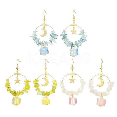 3 Pairs 3 Styles Natural Mixed Stone & Brass Dangle Earrings EJEW-TA00551-1