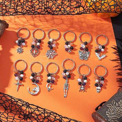 12Pcs Mixed Stone Keychains KEYC-JKC01306-1