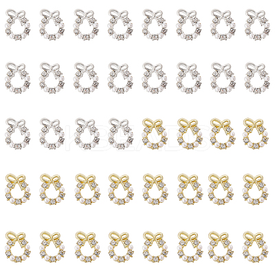 40Pcs 2 Colors Christmas Wreath Alloy Rhinestone Cabochons MRMJ-CA0001-49-1