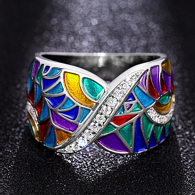Ethnic Style Brass Micro Pave Cubic Zirconia and Enamel Finger Rings FS-WG810B2-01-1