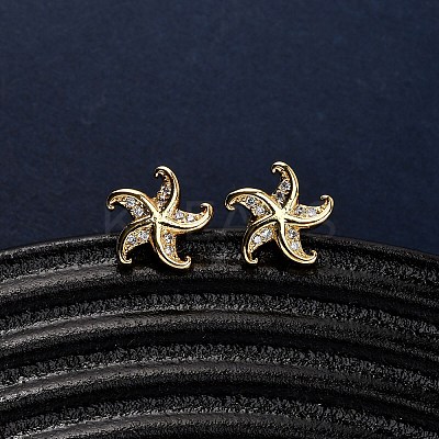 Brass Micro Pave Clear Cubic Zirconia Stud Earrings EJEW-D328-04G-04-1