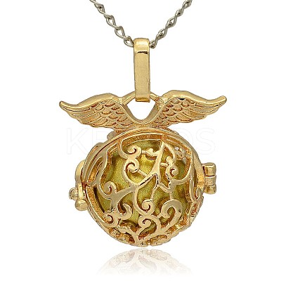 Golden Tone Brass Hollow Round Cage Pendants KK-J230-08G-1