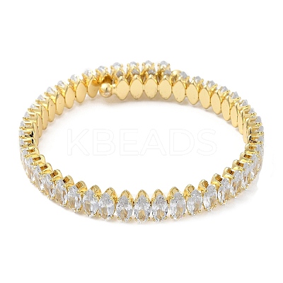 Rack Plating Brass Cubic Zirconia Oval Bangle for Women BJEW-M298-04G-1
