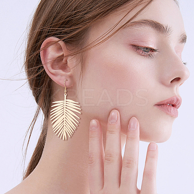 3 Pairs 3 Style Alloy Leaf Long Dangle Earrings for Women EJEW-AN0001-73-1