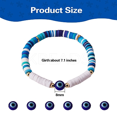 12Pcs 12 Colors Handmade Polymer Clay Heisih Beaded Stretch Bracelets Set with Evil Eye BJEW-SW00034-1