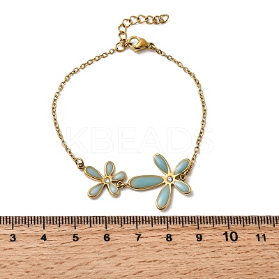 304 Stainless Steel Enamel & Crystal Rhinestone Link Bracelets for Women BJEW-G763-01G-1