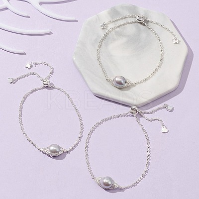 Natural Pearl Link Slider Bracelet BJEW-JB09449-02-1