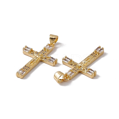 Brass Micro Pave Clear Cubic Zirconia Pendants KK-G439-32G-1