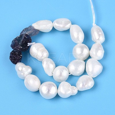 Natural Purple Fluorite Nuggets & Natural Cultured Freshwater Pearl Beads Strands PEAR-N023-01A-08-1