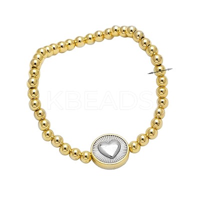 Duo Tone Brass Flat Round and Round Beaded Stretch Bracelets WGD7162-02-1