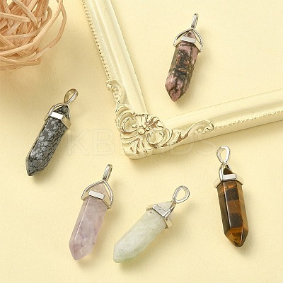 5Pcs 5 Styles Natural Mixed Gemstone Double Terminated Pointed Pendants G-YW0001-45-1
