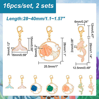 Ocean Theme Mermaid/Shell Pendant Stitch Markers HJEW-AB00417-1