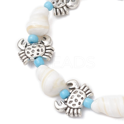 3Pcs Ocean Theme Natural Shell & Alloy Beaded Stretch Bracelets for Men Women BJEW-JB12387-1