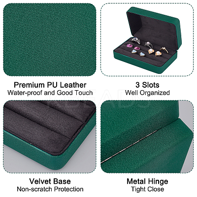 3-Slot Rectangle PU Leather Finger Ring Display Boxes CON-WH0099-10B-1
