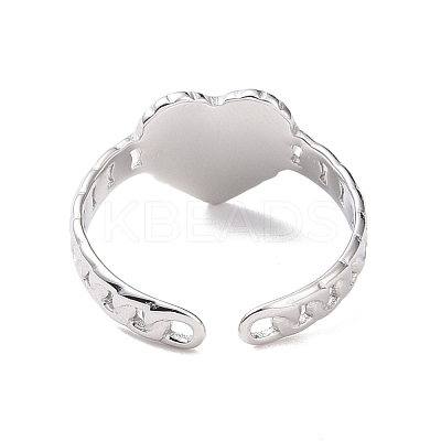Non-Tarnish 304 Stainless Steel Heart Open Cuff Ring for Women RJEW-A005-05P-1