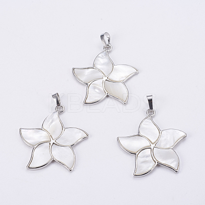 Natural White Shell Mother of Pearl Shell Pendants SSHEL-L008-24B-1