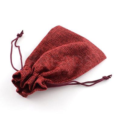 Polyester Imitation Burlap Packing Pouches Drawstring Bags ABAG-R005-9x7-06-1