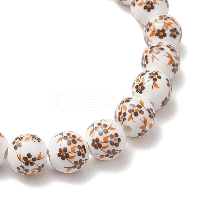 2Pcs Handmade Flower Printed Porcelain Ceramic Beaded Stretch Bracelets BJEW-JB11910-1