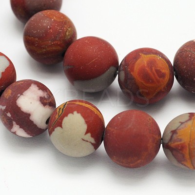 Frosted Round Natural Red Picture Jasper Beads Strands G-N0166-70-6mm-1
