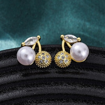 Cherry Brass Micro Pave Cubic Zirconia Stud Earrings EJEW-H158-08B-G-1