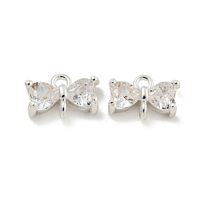 Brass Pave Clear Cubic Zirconia Connector Charms KK-B096-04S-1
