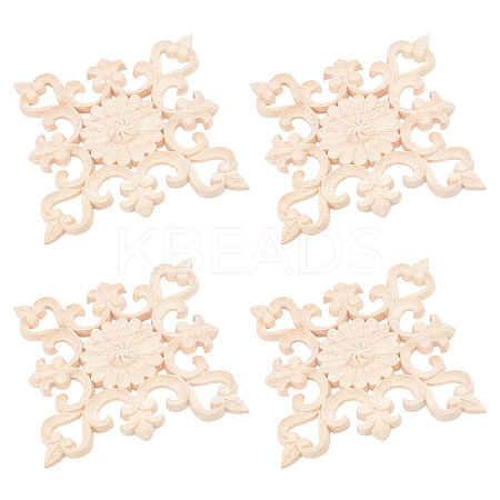 Natural Solid Wood Carved Onlay Applique Craft WOOD-WH0101-64-1