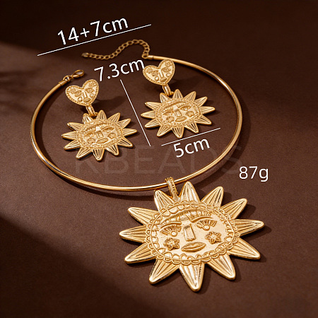 Sun Face Alloy Pendant Choker Necklaces & Stud Dangle Earrings Sets for Women WG548F2-01-1