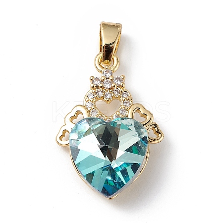 Real 18K Gold Plated Rack Plating Brass Micro Pave Clear Cubic Zirconia Pendants KK-C015-30G-07-1