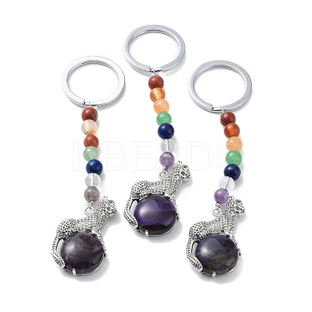Natural Amethyst & Brass Cheetah Keychain KEYC-H019-01P-03-1