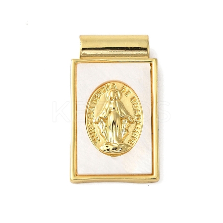 Rack Plating Brass Pave Natural Shell Rectangle Pendants KK-P279-02B-G-1