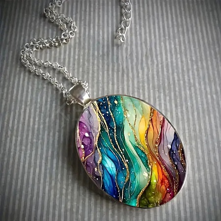 Zinc Alloy & Glass Oval Pendant Necklaces FS-WG171E2-01-1