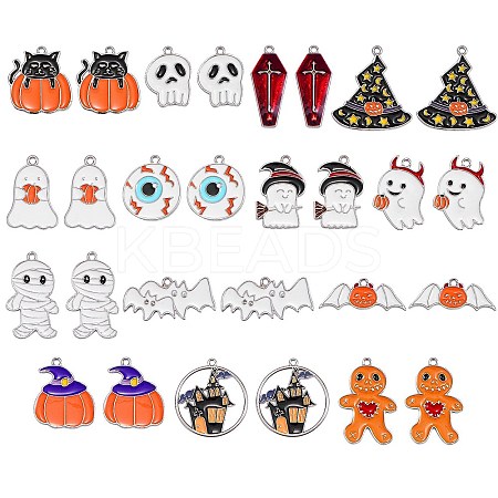28Pcs 14 Styles Halloween Theme Alloy Enamel Pendants ENAM-SZ0001-63P-1