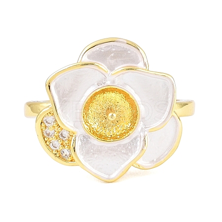 Flower Brass Micro Pave Cubic Zirconia & Enamel Cuff Ring Settings KK-CBAC351-06G-03-1