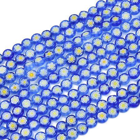 Handmade Millefiori Glass Flat Round Bead Strands LK-P010-04-1