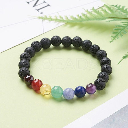 Chakra Natural Lava Rock Beaded Stretch Bracelets BJEW-JB02225-01-1