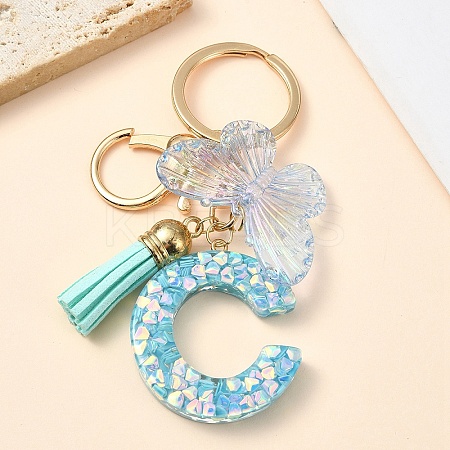 Resin & Acrylic & Faux Suede Tassel Keychain KEYC-YW00117-03-1