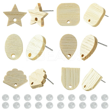 12Pcs 6 Styles Ash Wood Stud Earring Findings EJEW-FS0001-13-1