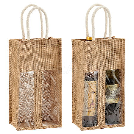 2-Slot Rectangle Linen Wine Storage Bags with Handle ABAG-WH0046-28B-1