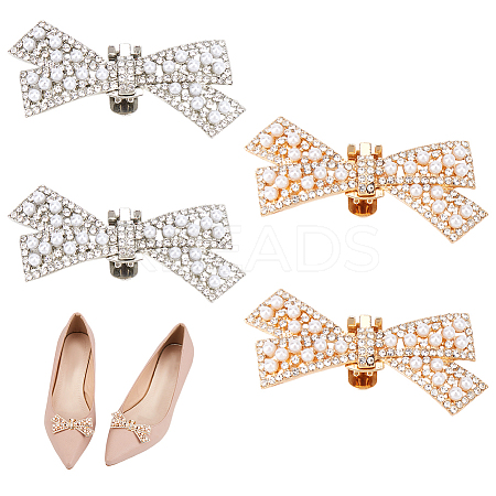 4Pcs 2 Colors Bowknot Alloy Rhinestone Shoe Decorations FIND-CP0002-25-1