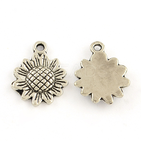 Tibetan Style Sunflower Alloy Pendants TIBEP-A5080-AS-RS-1
