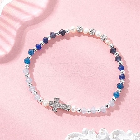 Dyed Natural Malaysia Jade Rondelle & Cultured Freshwater Pearl Beaded Stretch Bracelets BJEW-JB13380-02-1