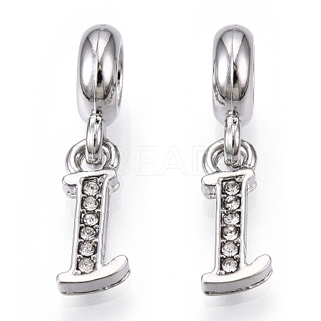 Platinum Rack Plating Alloy Rhinestone European Dangle Charms PALLOY-T048-36P-I-1